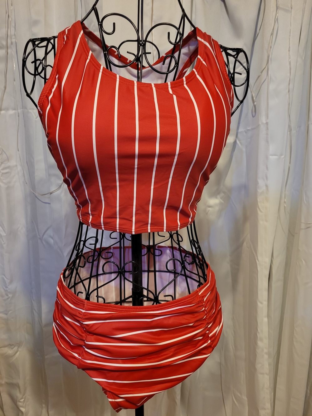 Amazon Red and White Striped Crop Tank Bikini